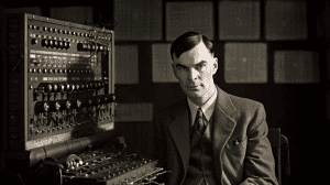 Alan Turing with Enigma